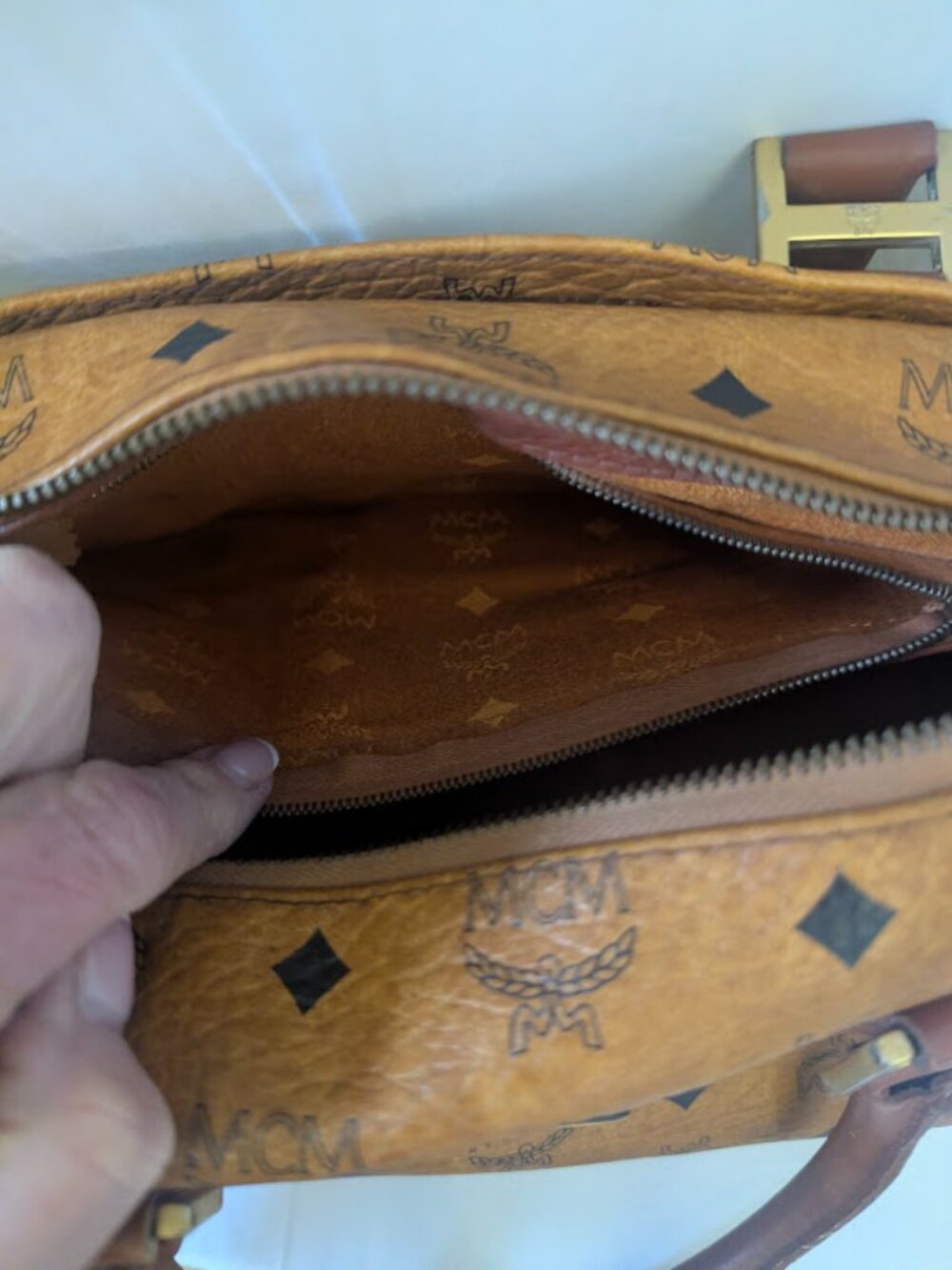 MCM Tan Visetos Boston 11" Bag No Strap - Picture 6 of 10